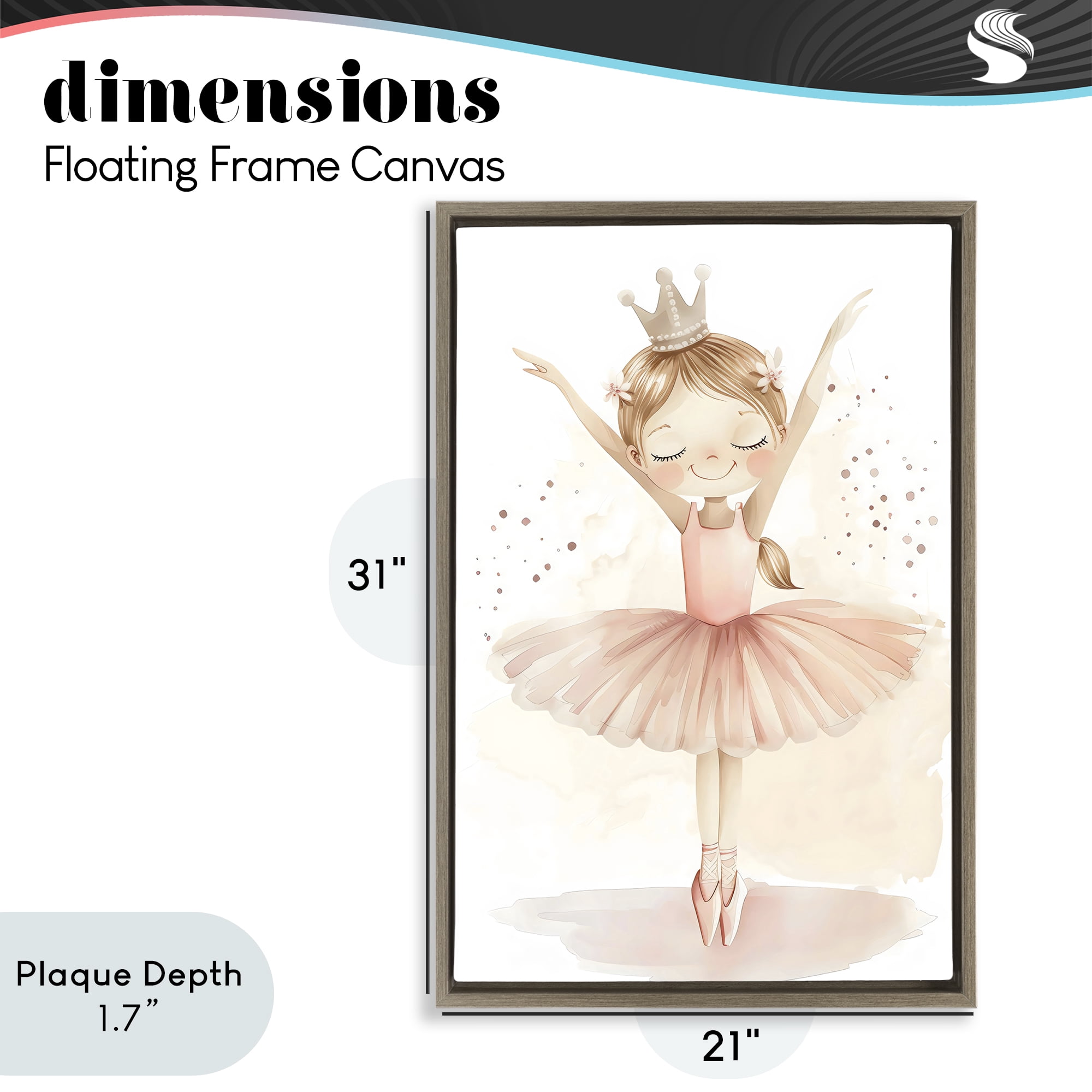 Stupell Industries Crowned Ballerina with Flowers Brown Framed Floater Canvas Wall Art, design by Creative Studio