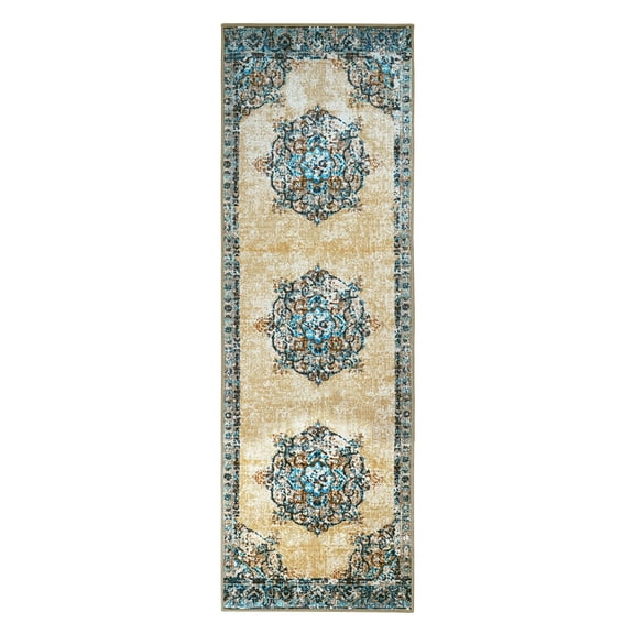 Superior Decklan Floral Medallion Non-Slip Indoor Runner 2' 7" x 8', Cream