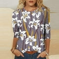 thumbnail image 2 of Pompotops T-shirt Ample Imprimé Mode Femme Manches 3/4 Blouse Col Rond Hauts Décontractés Liquidation, 2 of 5