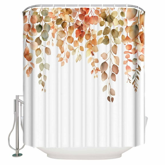 Fabric Shower Curtain Fall Thanksgiving Retro Autumn Leaves Shower Curtains with 12 Hooks Waterproof Machine Washable Bath Curtains for Bathroom, 36 x 72in