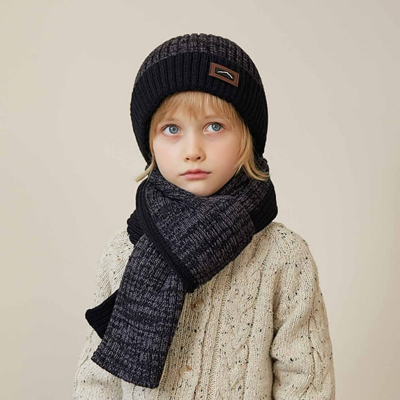 Teissuly Beanies Hats Kids Winter Beanie Hat Warm Knit Thick Ski Cap And Scarf Set For Girls Boys