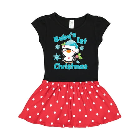 

Inktastic Baby s 1st Christmas with Cute Penguin and Snowflakes Gift Toddler Girl Dress