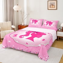 jejeloiu Princess Silhouette Full Size Sheets,Cute Bow Knot Bed Sheets,Colorful Diamond Sheet Sets For Princess,Ultra Soft Bedroom Decor,4pcs