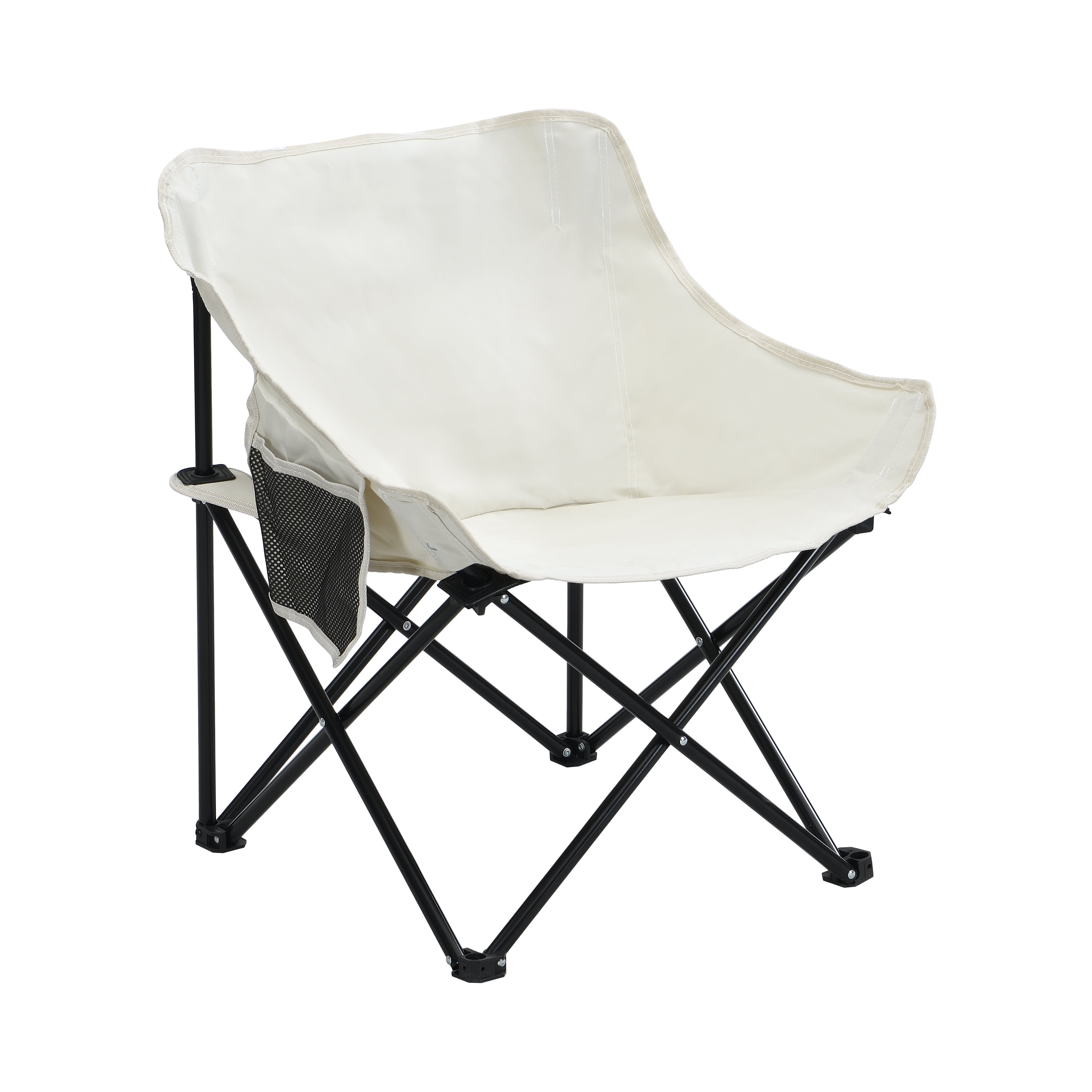 Mintazer 2-Pack Folding Camping Chairs, Collapsible Outdoor Chairs with Side Pocket, Portable Camp Chairs with Carry Bag for Camping Picnics, Beige