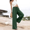thumbnail image 6 of Women's Cotton Linen Wide Leg Beach Pants Elastic Waist Lightweight Casual Flowy Palazzo Lounge Trousers with Pockets Boho Wide Leg Summer Trendy ventilate Breathale Womens Pants Green XL, 6 of 7