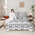 thumbnail image 4 of Homewish Female Women Men Love Heart Print 2pcs Bedding Comforter Set,Geometric Plaid Stripes Twin Comforter Sets,Black Grey White Breathable Bedding Set,Super Cozy Room Decor,Reversible, 4 of 8