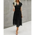 thumbnail image 6 of Women Summer Bohemian Floral Casual Wrap V Neck Ruffle Cap Sleeveless Belt A-Line Pleated Hem Midi Sun Dress White, 6 of 7