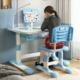 thumbnail image 2 of Thehsnt Ensemble Bureau et Chaise d'Étude pour Enfants, Table d'Écriture Réglable en Hauteur pour Tout-Petits avec Support de Lecture Inclinable, Lumière de Table DEL, Bleu et Rose, 2 of 12
