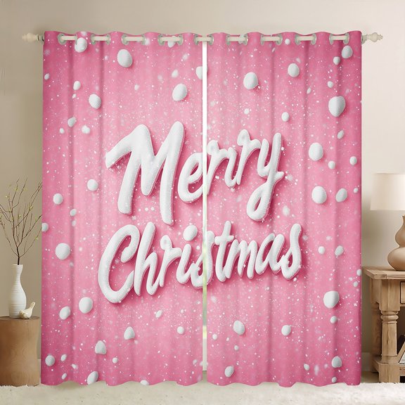 jejeloiu Merry Christmas Curtains Pack of 2 (42x84 Each),Xmas Snowflake Curtains Blackout,Pink White Bedroom Curtains For Girl,Red White Home Decor