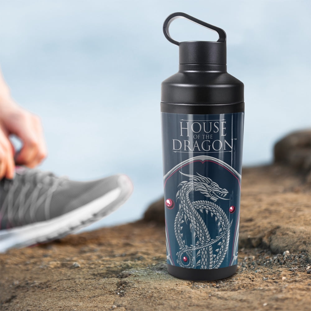 House of The Dragon Official Silver Dragon 18 oz Insulated Water Bottle, Leak Resistant, Vacuum Insulated Stainless Steel with 2-in-1 Loop Cap