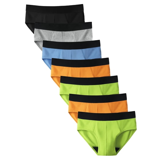TIICHOO Washable Incontinence Underwear for Children Leakproof Underwear for Boys 7 Pack (Medium, Black/Gray/Blue/2 Orange/2 Neon Green)​