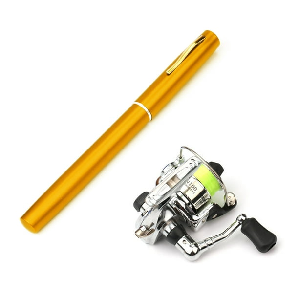 Tomshine Pocket Collapsible Fishing Rod Reel Combo Mini Pen Fishing Pole Kit Telescopic Fishing Rod Spinning Reel Combo Kit Gold 1m