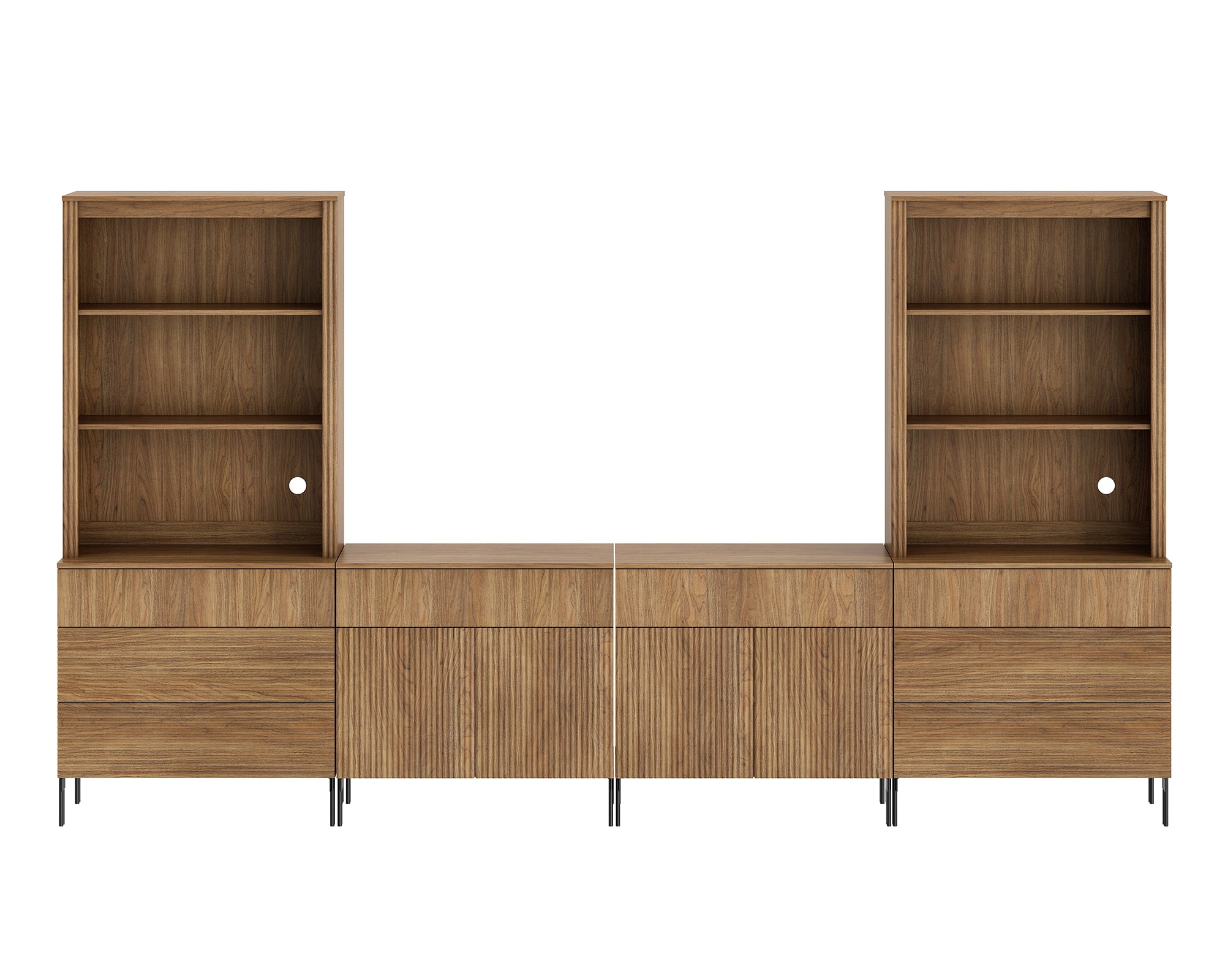 Modern Fluted TV Stand with Bookshelves for Tvs up to 75", Large Entertainment Center with Storage Cabinet, 10-Tier TV Console with Drawers For Living Room, Bedroom