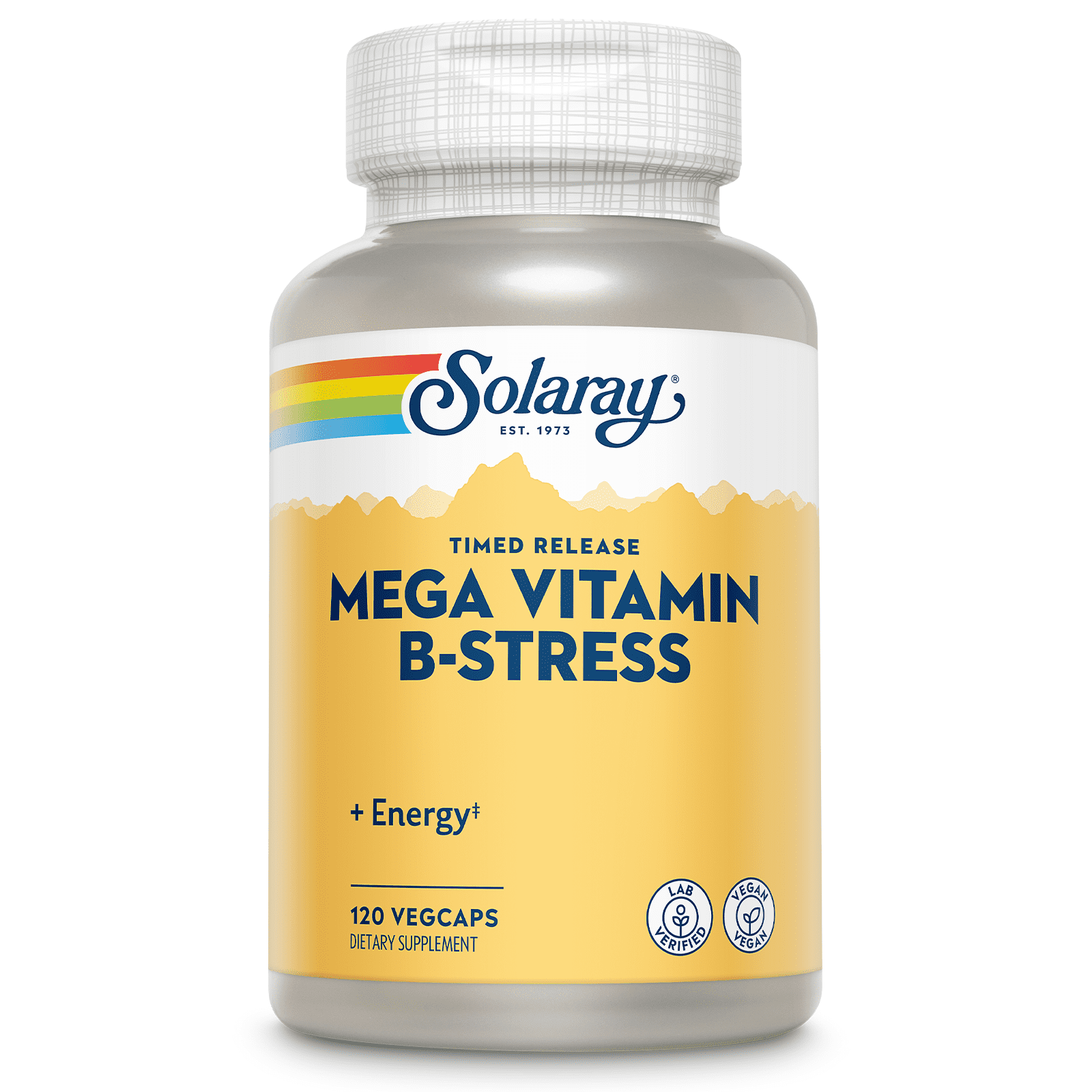 SOLARAY Mega Vitamin B-Stress - Timed Release Vitamin B Complex w/ Vitamin B12, B6, Folic Acid, Vit. C - Stress, Energy, Red Blood Cell, Immune Support - Vegan, 60-Day Guarantee (120 Count (Pack of 1))