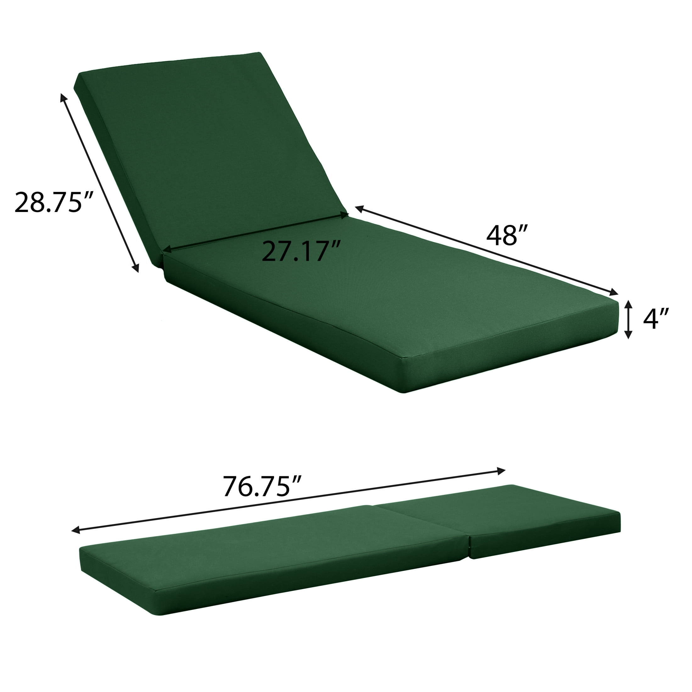 Christopher Knight Home 4" Thick Chaise Lounge Cushion, 2-Section Foldable Design, Green