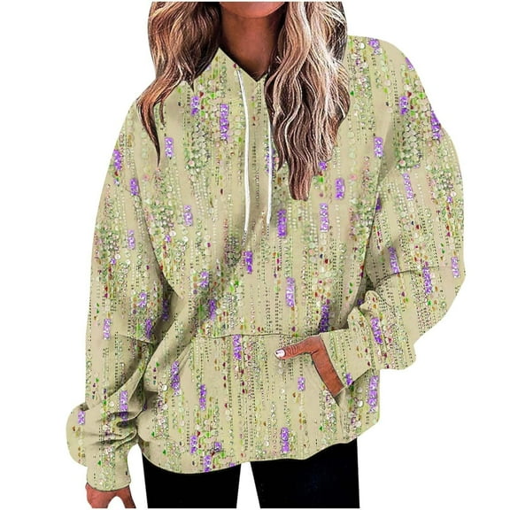 Charmgo Graphic Hoodies Under $15, Women s Oversized Hoodies Striped Sweatshirts Plus Size Long Sleeve Hoodie Sweater with Pocket Winter Clothes for Women, Hoodies for Women Army Green L