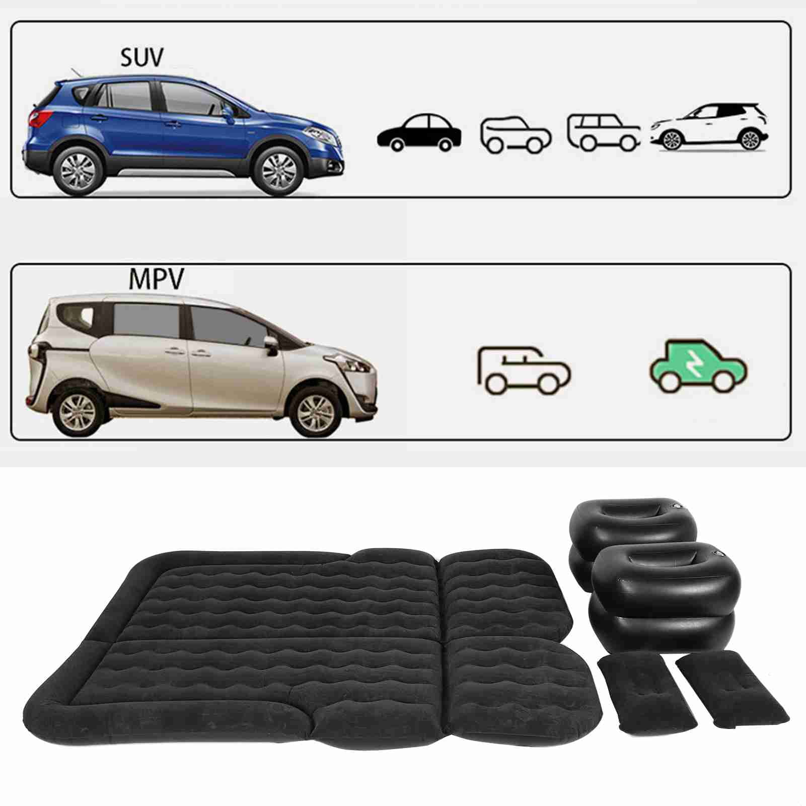 Car Air Mattress Vehicle Inflatable Thickened Travel Bed Sleeping Pad Camping AccessoryBlack