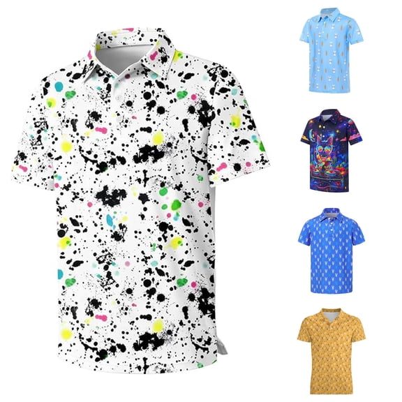 RMGVDSD Boys Polo Shirt Graphic Print Tees Short Sleeve Golf Shirts Lightweight Performance Athletic Shirts Casual Collared Tops 7-8 Years