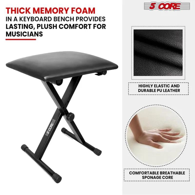 Core Keyboard Bench Padded Cushioned Piano Stool Height Adjustable Guitar Seat Portable