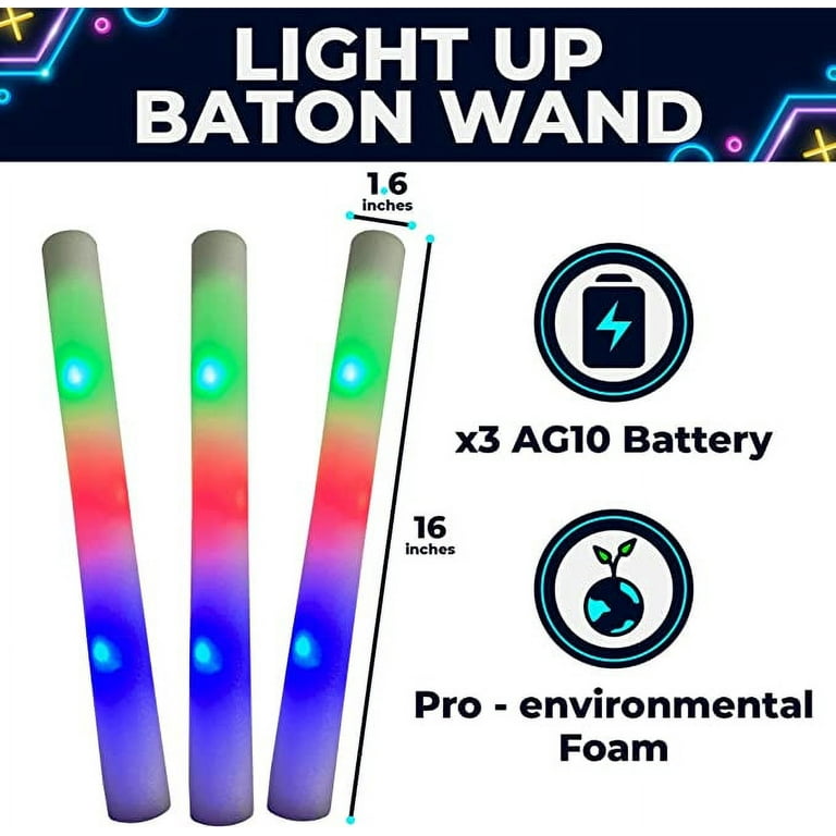100 PCS Light Up Foam Sticks LED Wands Batons DJ Flashing Glow 16