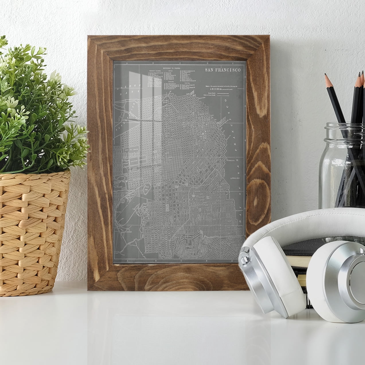 City Map of San Francisco -Framed Print w/glass-Walnut