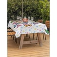 thumbnail image 3 of Outdoor Tablecloth with Umbrella Hole for Patio/Picnic/Party/Camping, Children's Day Waterproof Table Cloth Rectangle Table Cover Washable, Cartoon Colorful Polka Dot Flowers Leaf (60"x 120"), 3 of 8
