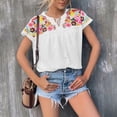 thumbnail image 5 of Enjoytime Women Tops Trendy Embroidered Printed Tassel Tie Short Sleeve Blouses Summer V Neck Dressy Casual Shirts, 5 of 6