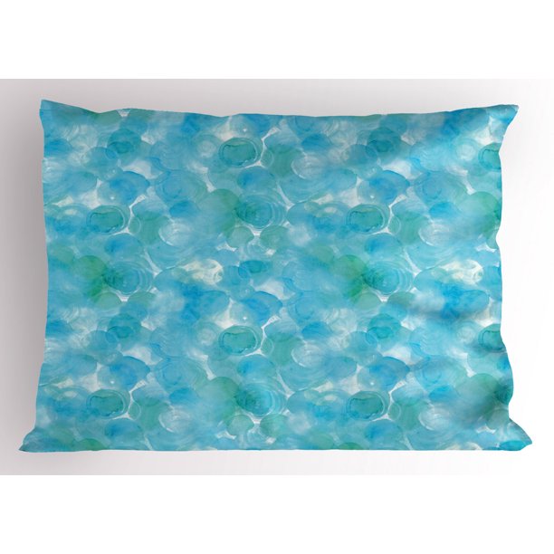 Teal Pillow Sham Abstract and Expressionist Watercolor Art Design with