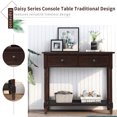 thumbnail image 5 of Traditional Daisy Series Console Table with Double Drawers ,Retro Console Table with Bottom Shelf, for Living Room, Espresso, 5 of 9
