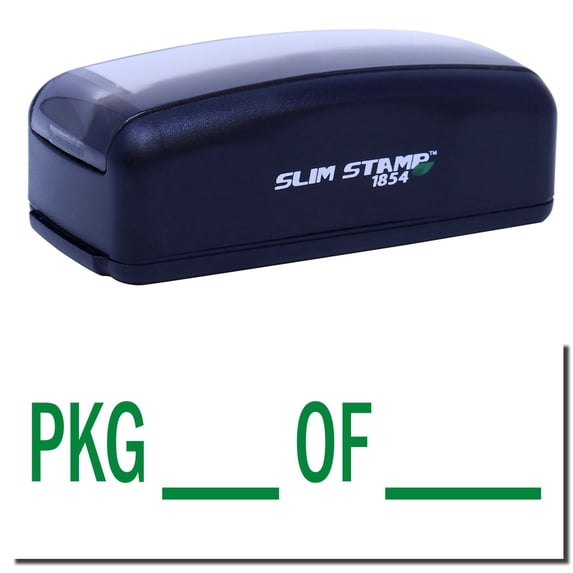 Large Pre-Inked Pkg Stamp, Slim 1854, Ultra Slim Design, Impression Size 1-13/16" by 2-1/2", Up to 25,000 Impressions - Green Ink