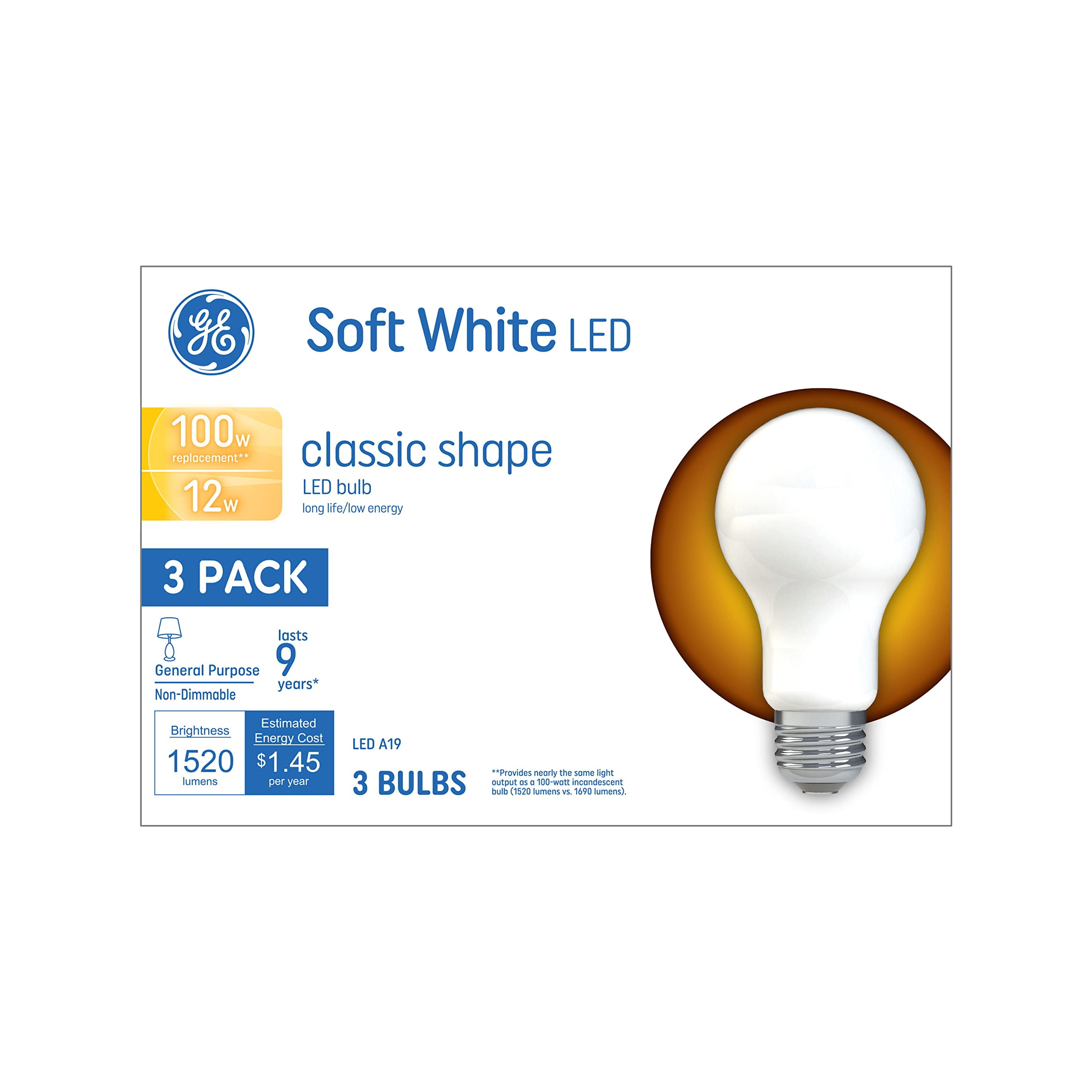 GE LED Light Bulbs, 100 Watt Eqv, Soft White, A19 Standard Bulbs (3