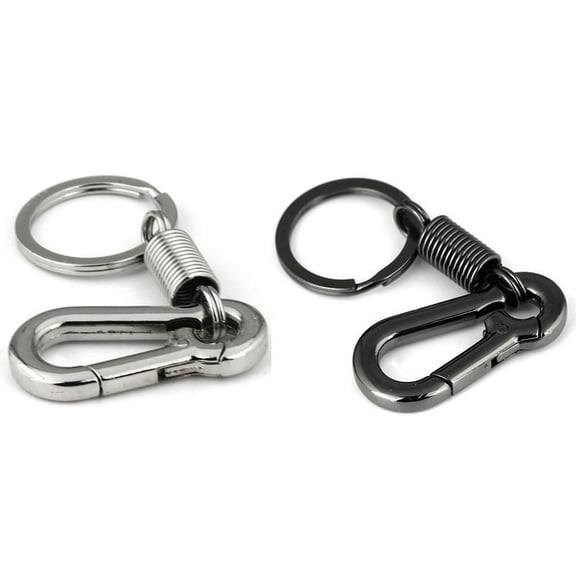 2x Sturdy Carabiner Key Chain Key Ring Polished Key Chain Spring Key Chain Business Waist Key Chain, Silver & Black,2 x Car keychain,Silver & Black