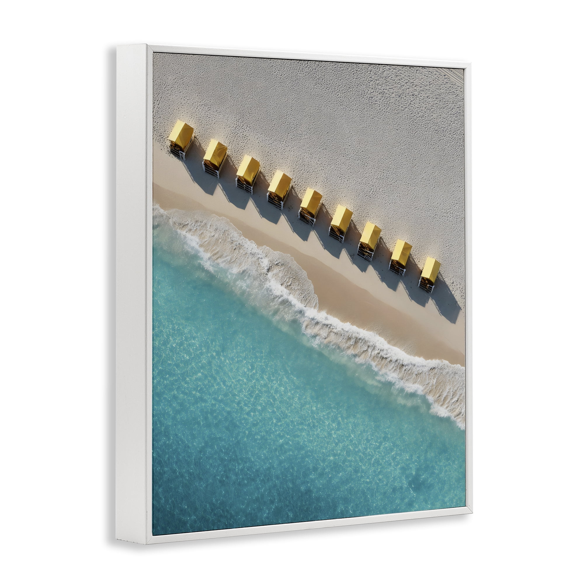 Stupell Industries Yellow Cabanas Along Shore White Framed Giclee Art, design by Franklyn Gregory