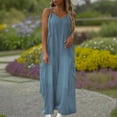 thumbnail image 2 of Fancifize Women Wide Leg Playsuit Palazzo Jumpsuit Sleeveless Summer Romper Beach Cover Up Resort Outfit with Cargo Pockets XXL,Light Blue, 2 of 7