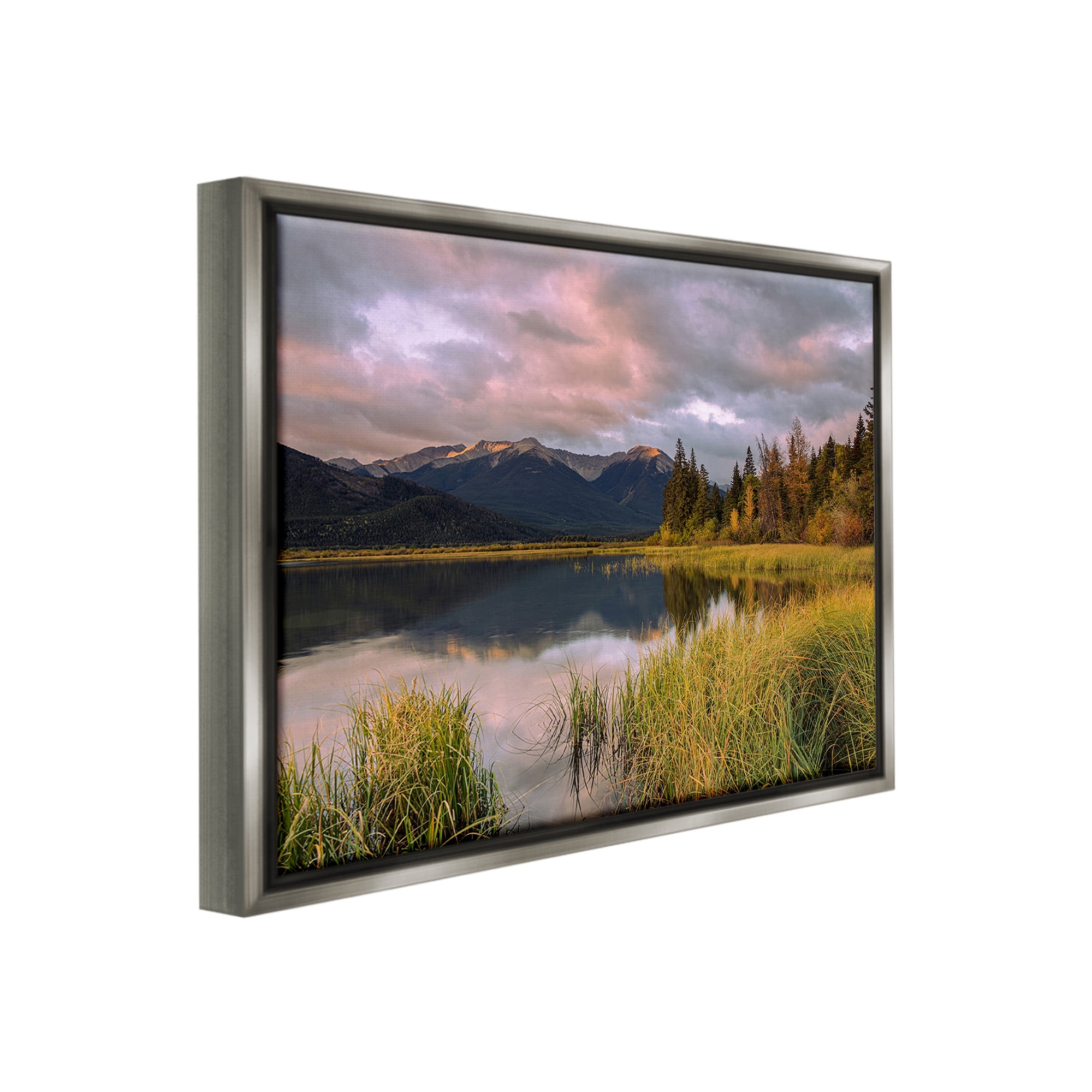 Stupell Industries Lake's Edge Landscape Landscape Photography Gray Floater Framed Canvas Art Print Wall Art, 31 x 25