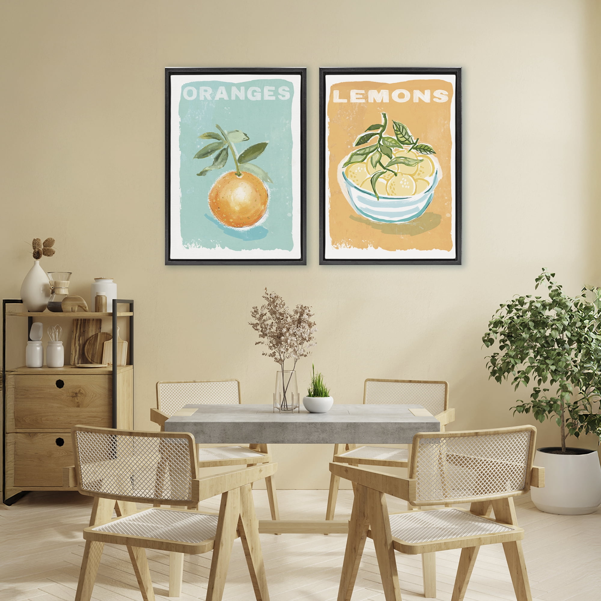Stupell Industries Citrus Twist Motif 2 Piece Black Framed Floater Canvas Set, design by Chad Barrett