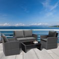 thumbnail image 3 of Patiojoy 4-Piece Rattan Wicker Patio Outdoor Furniture Sofa Set with Cushions & Tempered Glass Table Grey, 3 of 10
