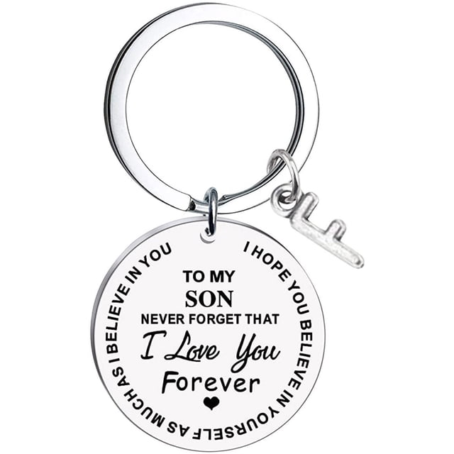 RKSTN Keychain To My Son Message Keychain Stainless Steel Initial Last Name 26 Letter Family Inspirational Keychain Gift Keychain