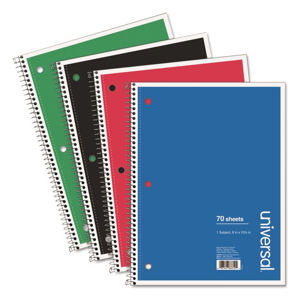 Wirebound Notebook, 1 Subject, Medium/College Rule, Assorted Color
