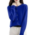 thumbnail image 4 of Womens&nbsp;cardigan&nbsp;sweaters Button Up Cardigans Lightweight Crew Neck Knit Sweaters Elegant Tops Outwear OIOLOYJM Blue M, 4 of 6