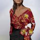 thumbnail image 2 of Camisa irregular elegante para mujer Impreso con cuello en V Manga larga Vendaje Blusa Túnica Arco Tops Fridja czfsfas3970, 2 of 5