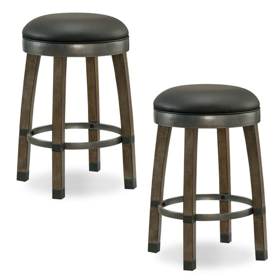 Counter Stool with Graystone and Black Faux Leather Seat, Set of 2