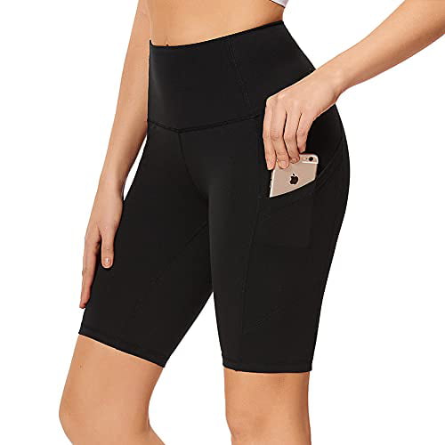 Tummy Control Stretchy Yoga Shorts for Workout Running High Waist Biker Shorts with Pockets for Women