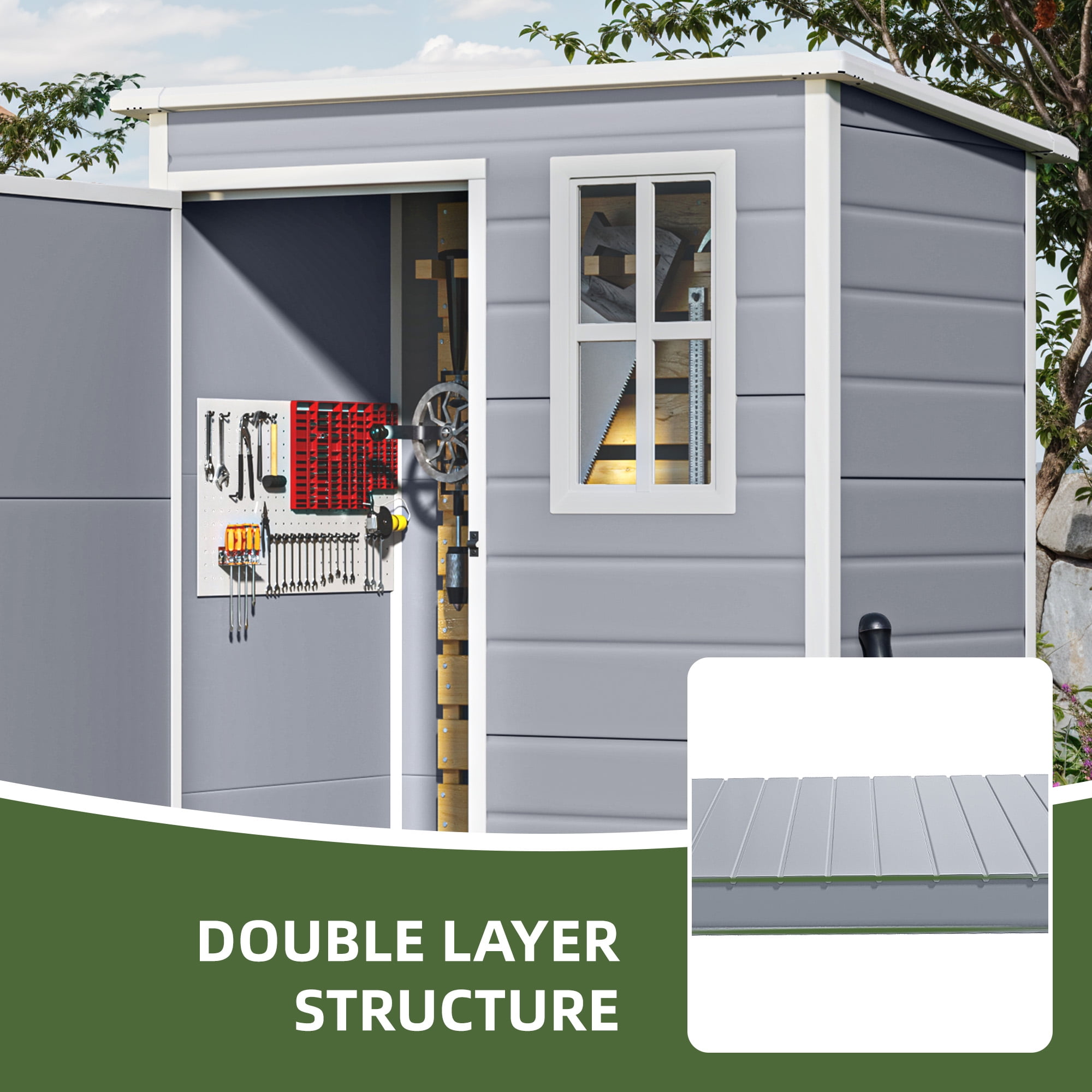 Uforic Resin Outdoor Storage Shed, 5x3 FT with Floor All-Weather Resin Storage Shed with Lockable Door & Window, Waterproof