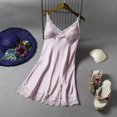 thumbnail image 1 of VISgogo Camisón sexy para mujer, sin mangas, cuello en V profundo, encaje, patchwork, bata de seda, vestido, ropa de dormir suave VISgogo  moda, 1 of 1