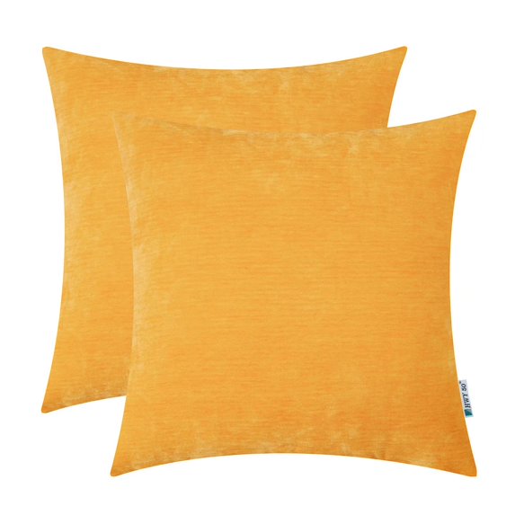 HWY 50 Gold Decorative Throw Pillow Covers set 16x16 inch, for Couch Sofa Living Room Bed Bedroom, Soft Comfy Chenille, Solid Square Cushion Cover Cases, Pack of 2