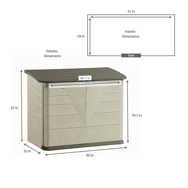 Rubbermaid Horizontal Outdoor Storage Shed, 55 x 28 x 36, 20 cu ft, Olive  Green/Sandstone (3748)