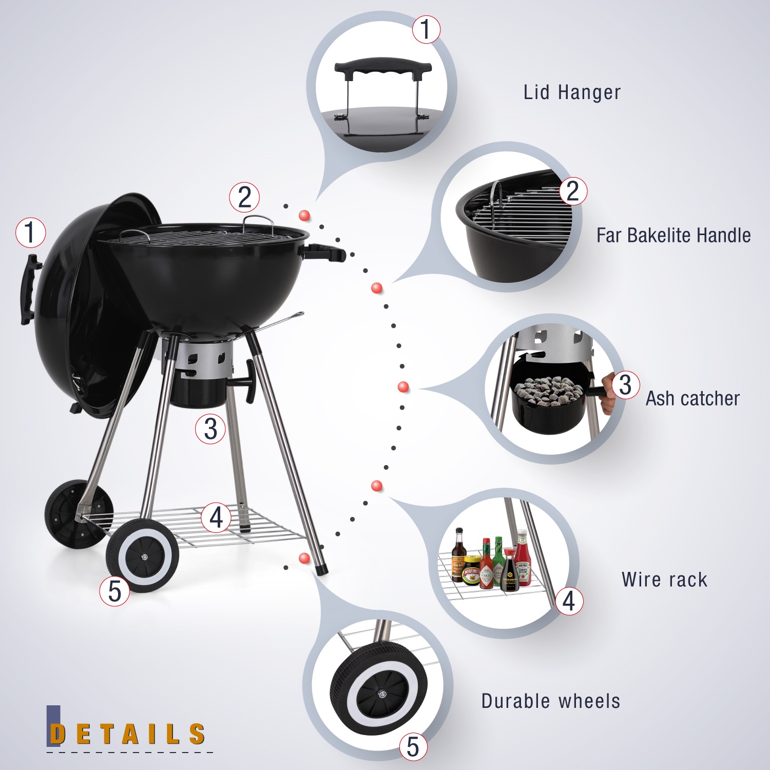 Summit Living 18" Portable Kettle Charcoal BBQ Grill, Black - image 5 of 8