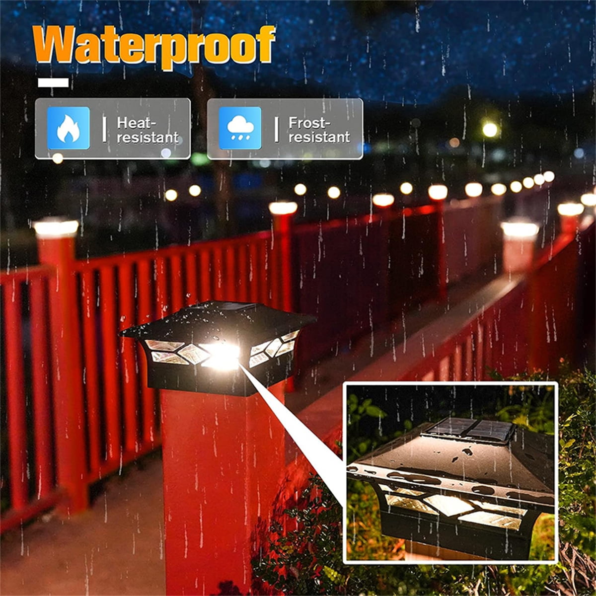 4 Pack Solar Post Cap Lights, 4''x4'' 6''x6'' Outdoor LED Fence Post Cap Lights, 2 Color Modes Solar Powered Deck Lights for Dock Waterproof, fit for Wooden/Vinyl Posts
