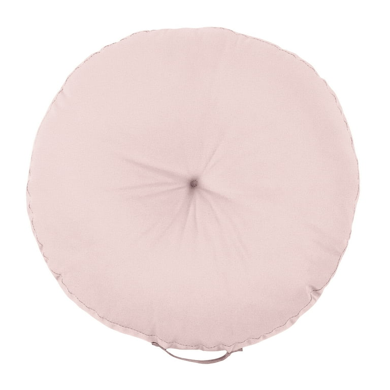 Sorra Home Blush Pink Tufted Circle Floor Pillow with Handle 24 in x 24 in  x 5 in